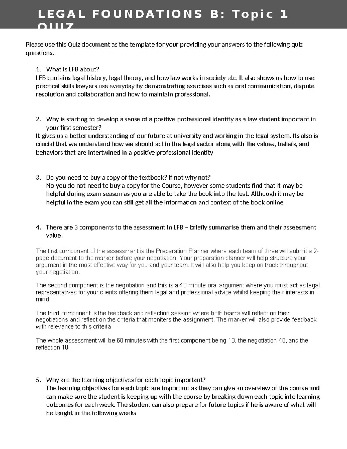 Legal foundations B: Topic 1 quiz overview and key insights - Studocu