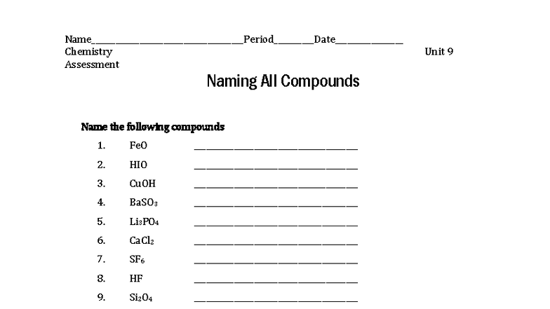 Naming All Compounds Test - - Studocu