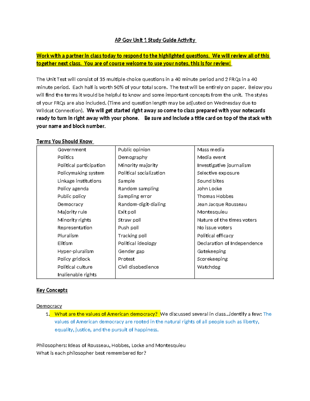 AP Gov Unit 1 Study Guide: Key Concepts & Test Prep - Studocu