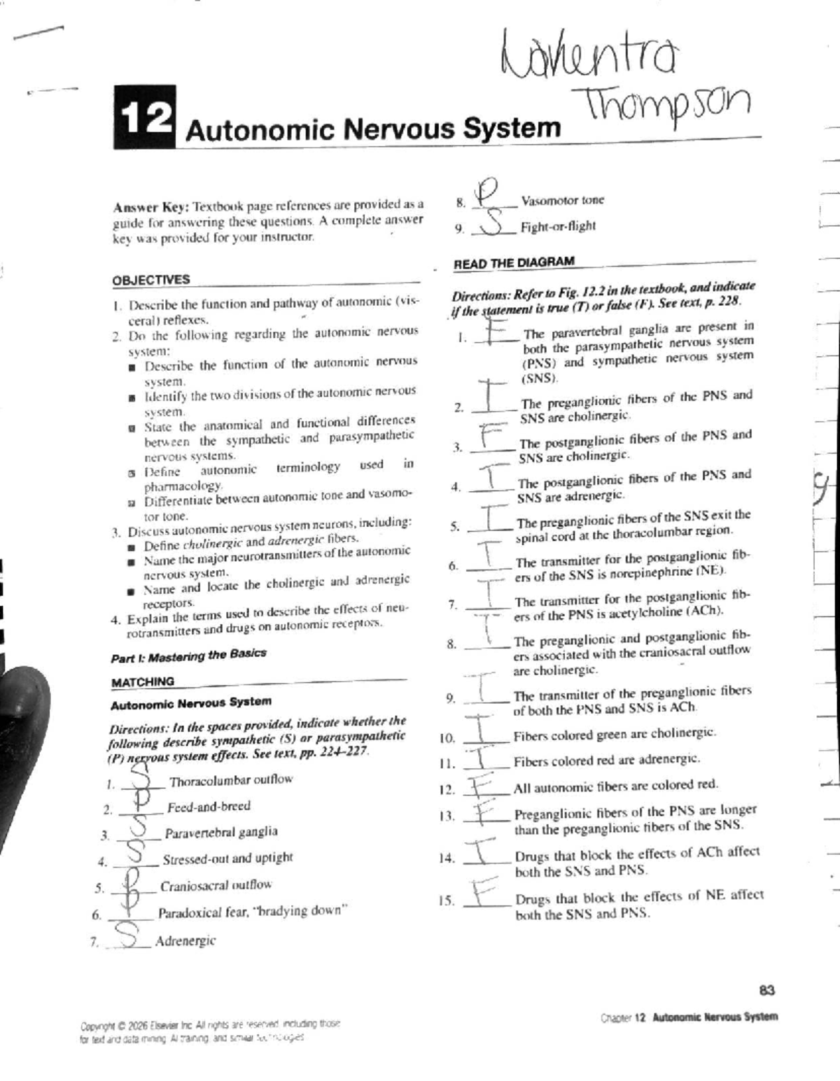 Lakentra 12: Autonomic Nervous System Study Guide & Answer Key - Studocu