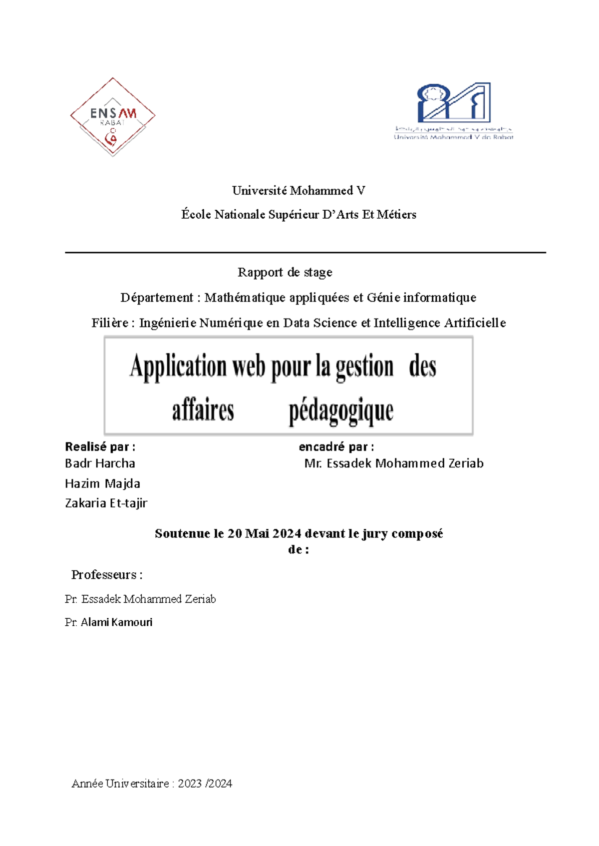 Rapport de Stage - Projet d - Document Preview
