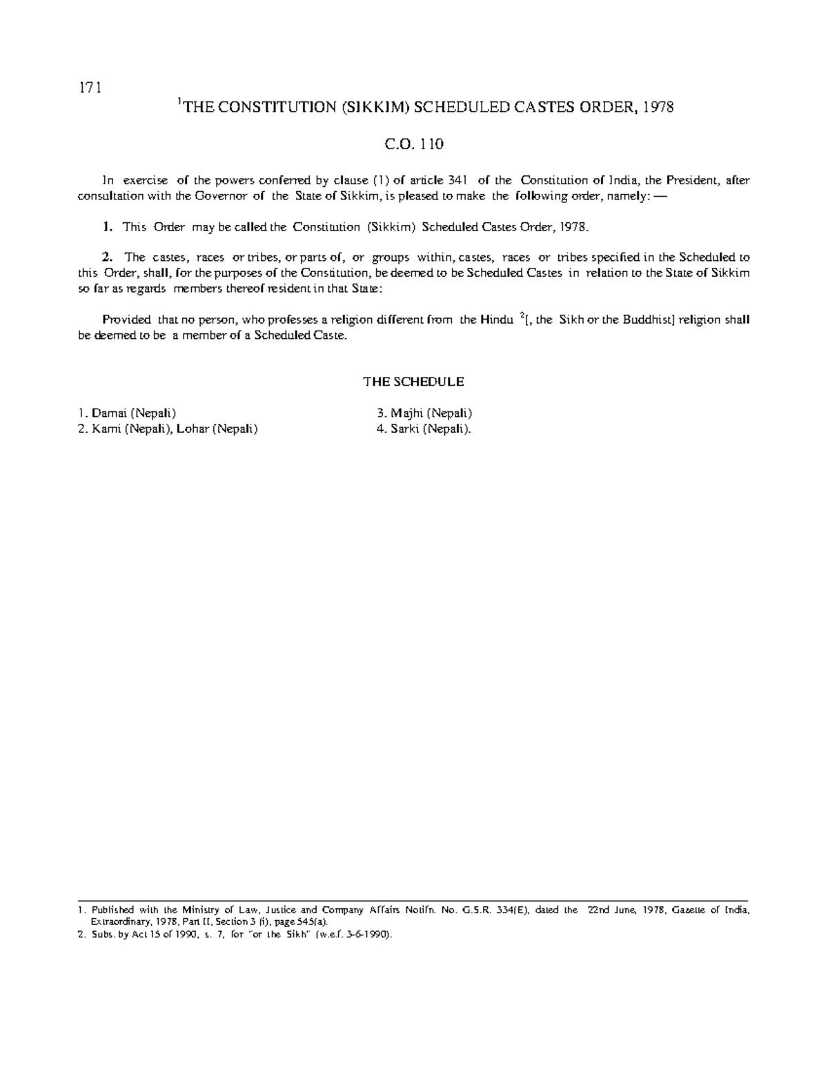 171 1 Law Notes on the Constitution (Sikkim) Scheduled Castes Order ...