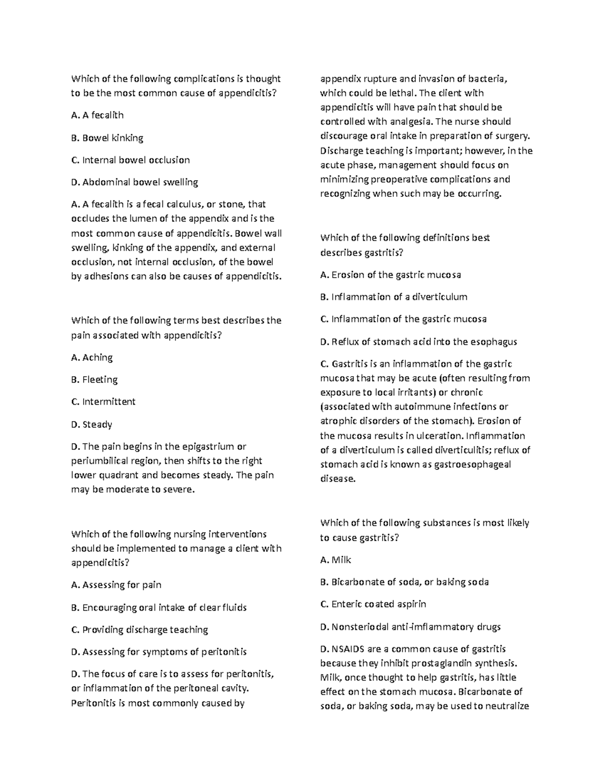 Q3 NCLEX Sample Questions on Gastrointestinal Disorders - Studocu