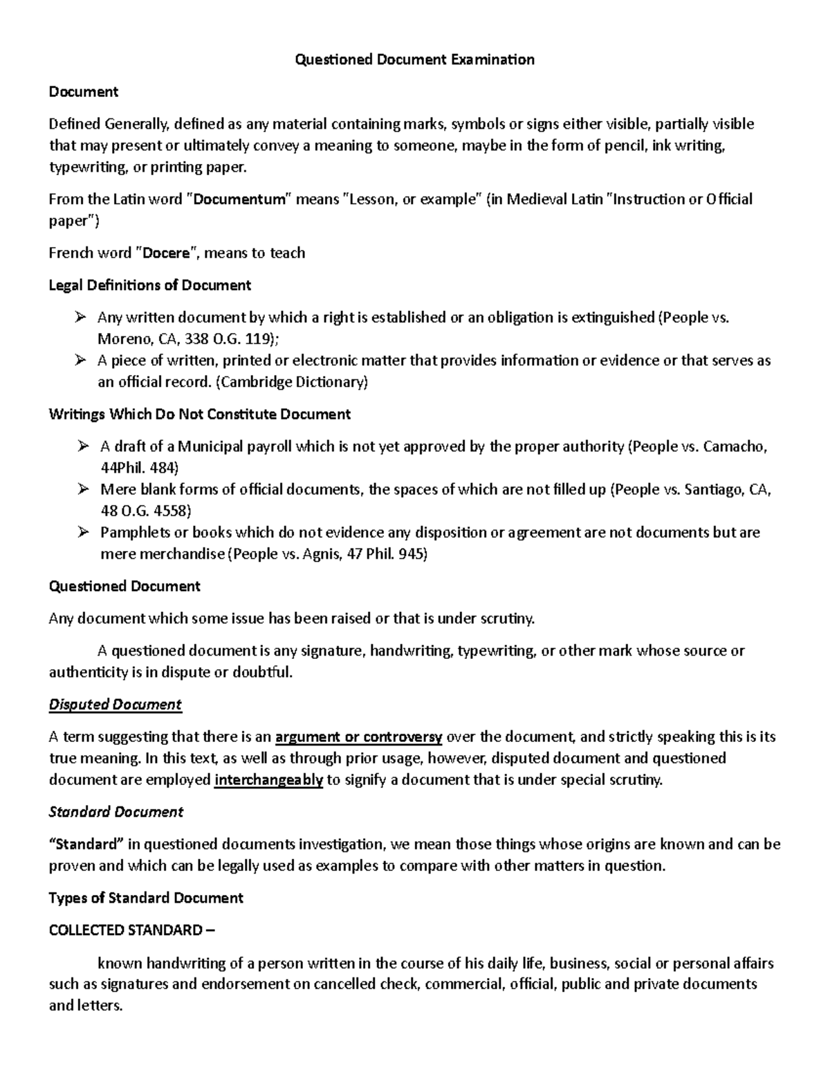 QDE- Notes-1: Overview of Questioned Document Examination - Studocu