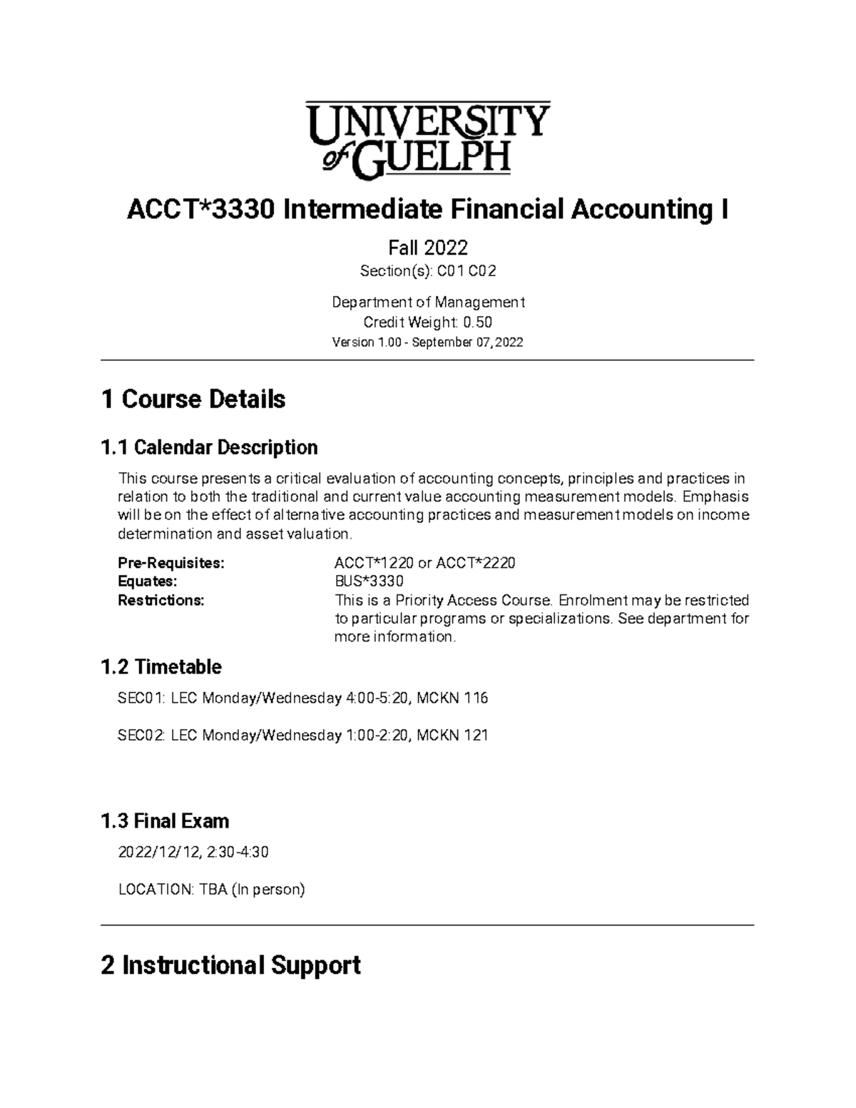 ACCT*3330 Intermediate Financial Accounting I Course Outline - Fall ...