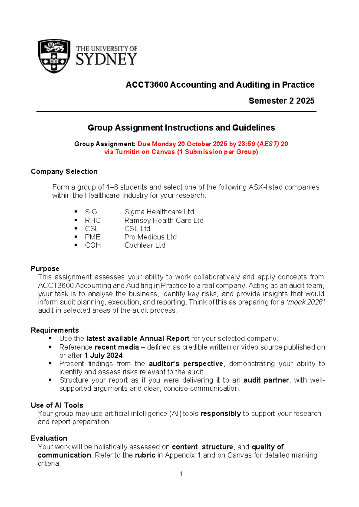 ACCT3600 Group Assignment: Healthcare Industry Audit Analysis ...
