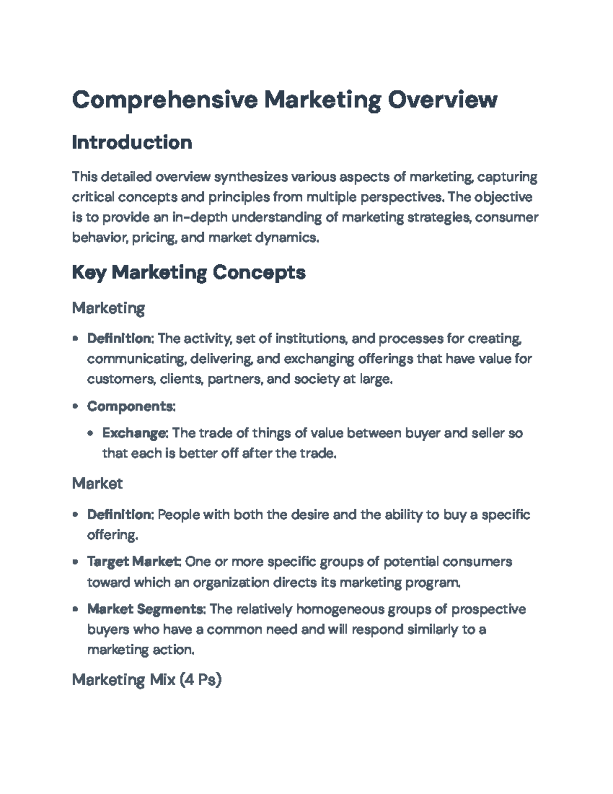 Comprehensive Marketing Overview: Strategies, Behavior, and Pricing ...