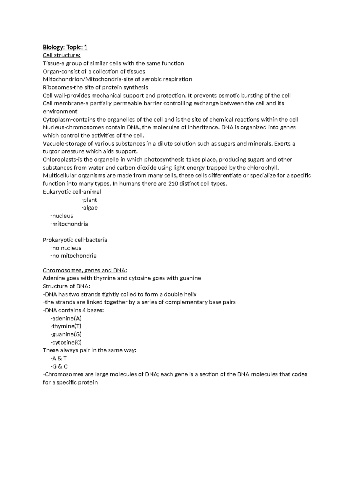 Biology: Cell Structure, Function, and Homeostasis Notes - Studocu