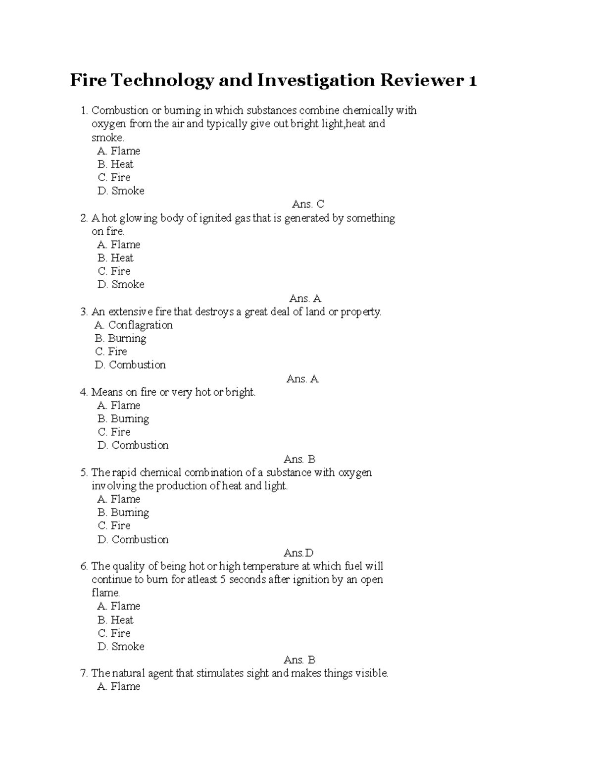 Fire Technology and Investigation Quiz Questions (FTI-101) - Studocu