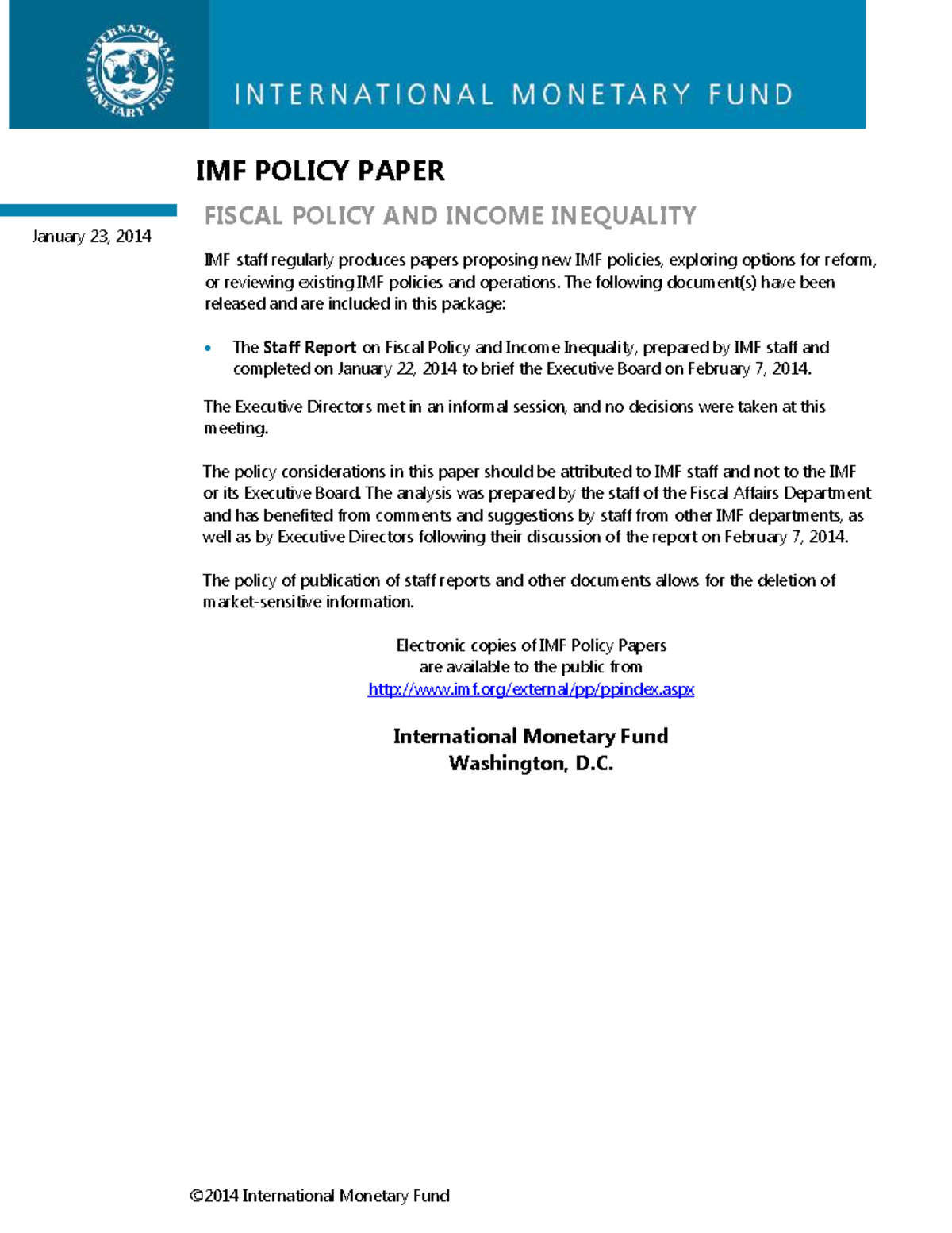IMF Policy Paper EC304 WK10: Fiscal Policy & Income Inequality Analysis ...