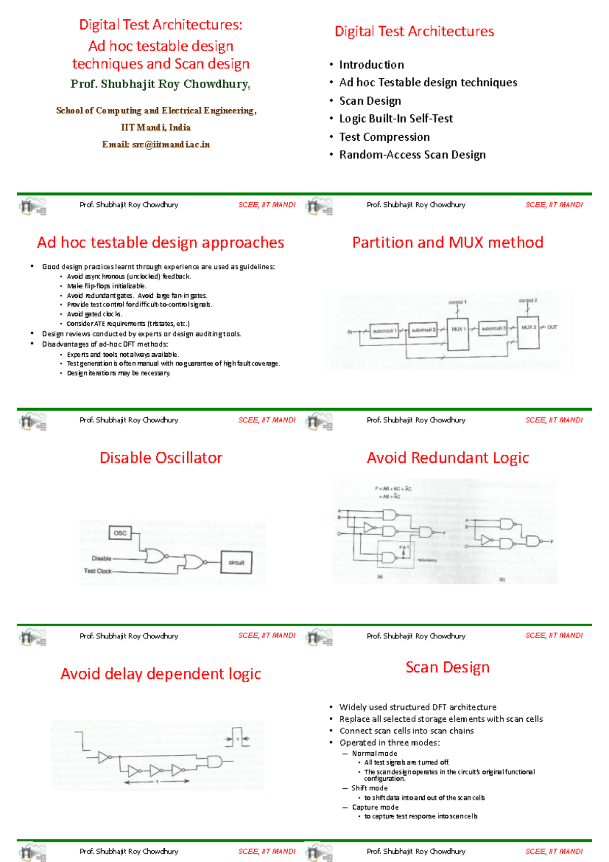 Digital Test Architectures: Ad Hoc Techniques & Scan Design (SCEE, IIT ...