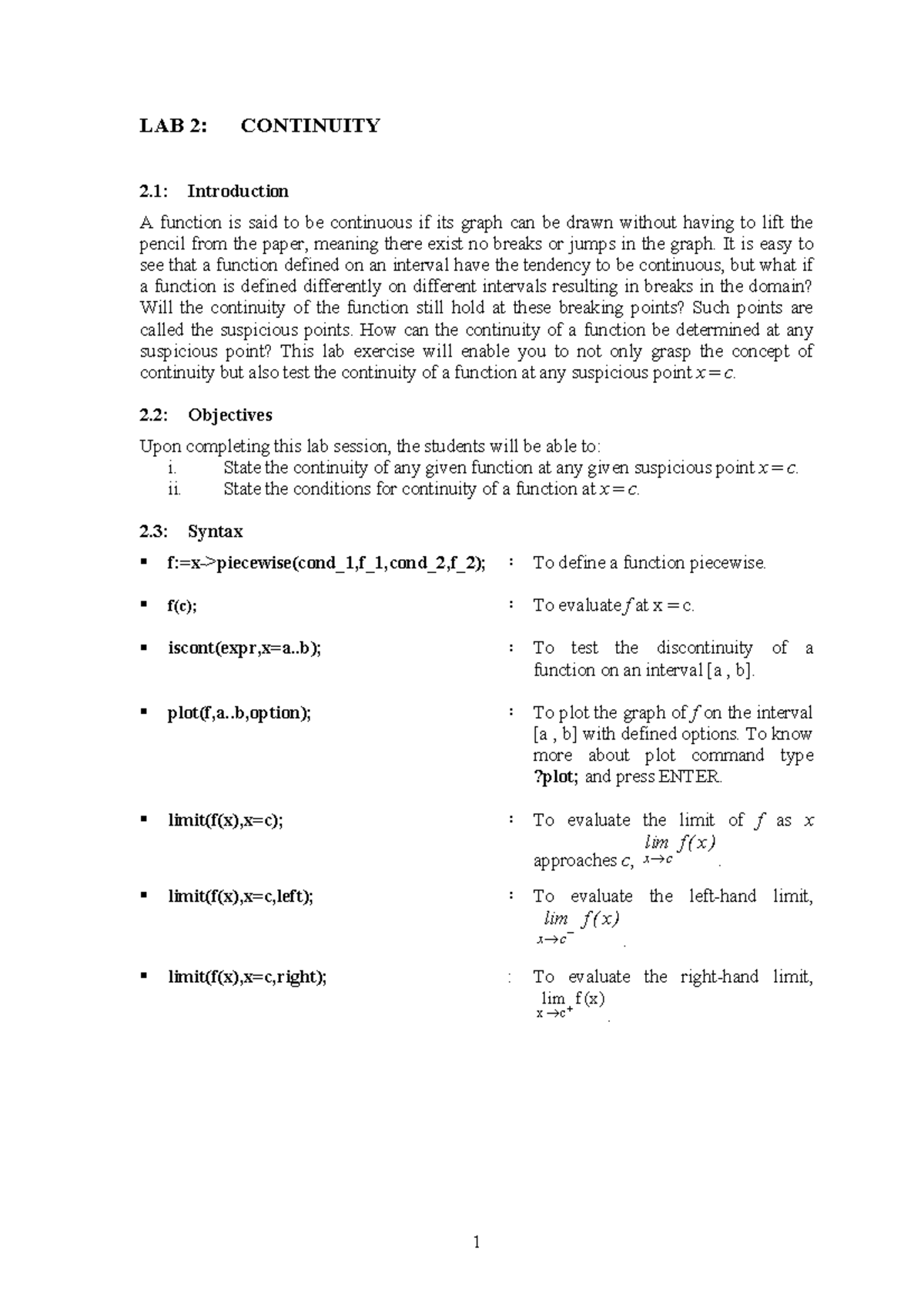 LAB 2: Continuity Assessment and Investigating Suspicious Points - Studocu