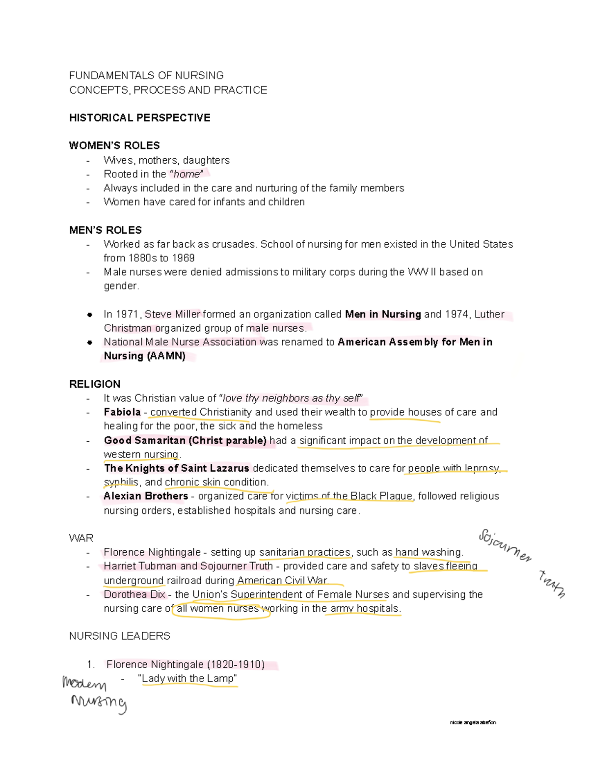 Fundamentals of Nursing: Lecture Notes on History & Practices - Studocu