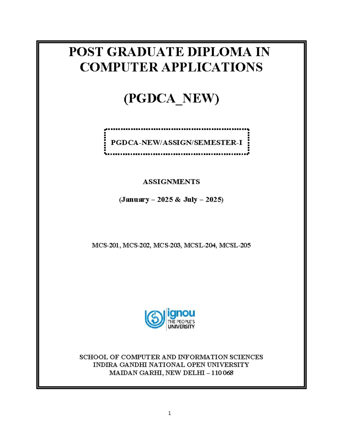 MCS-201(2025) - PGDCA New Assignment Instructions & Questions - Studocu