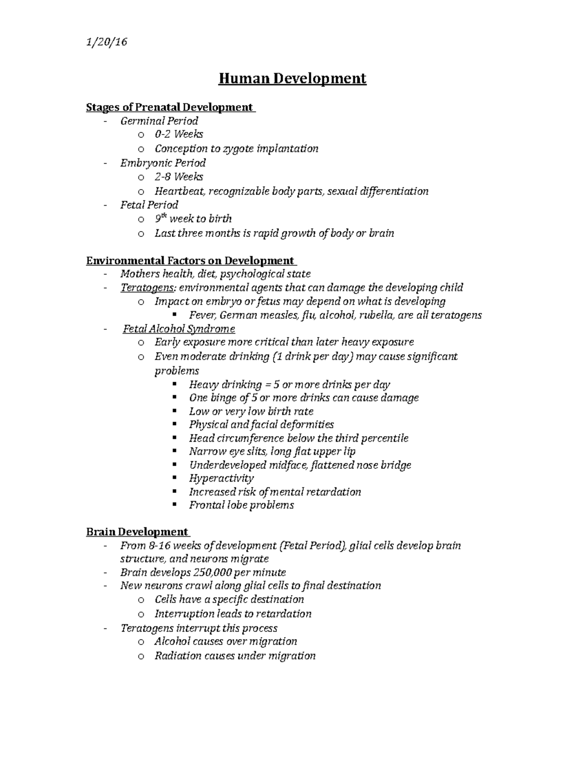 Psych Lecture 1 - Human Development Stages of Prenatal Development ...