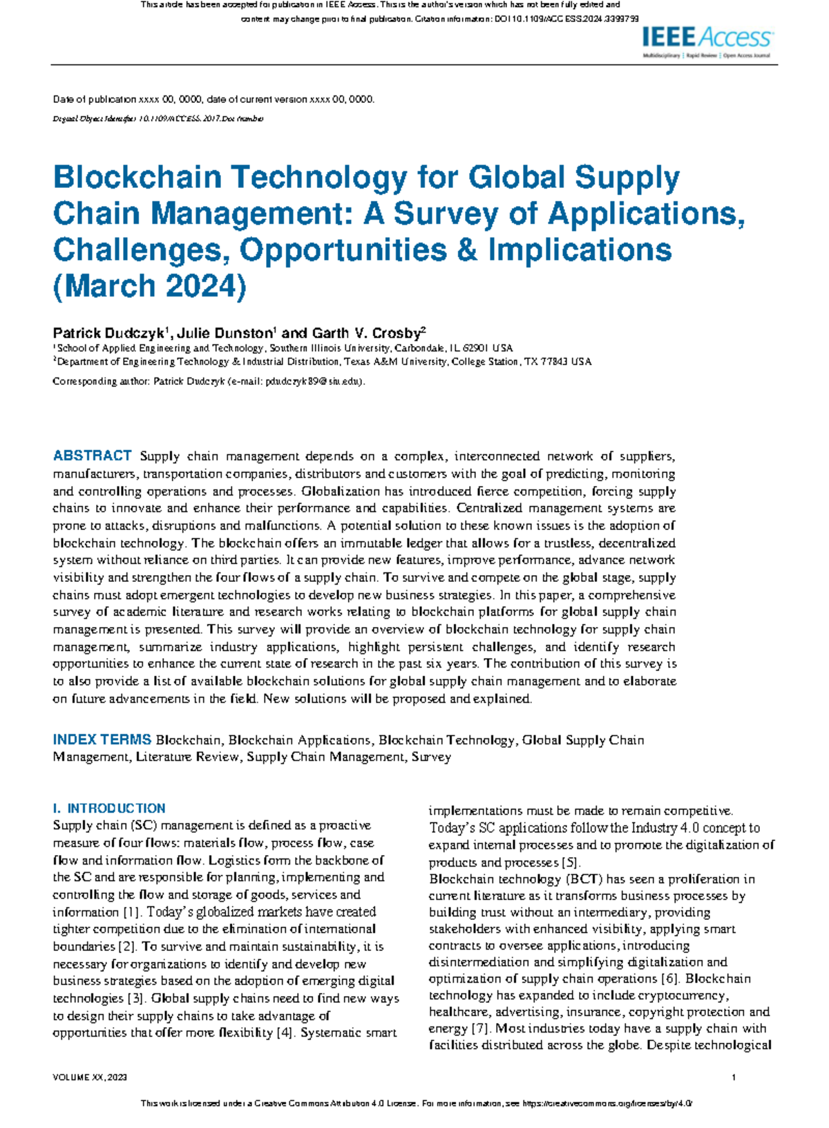 Blockchain Technology for Global Supply Chain Mana - VOLUME XX, 2023 1 ...