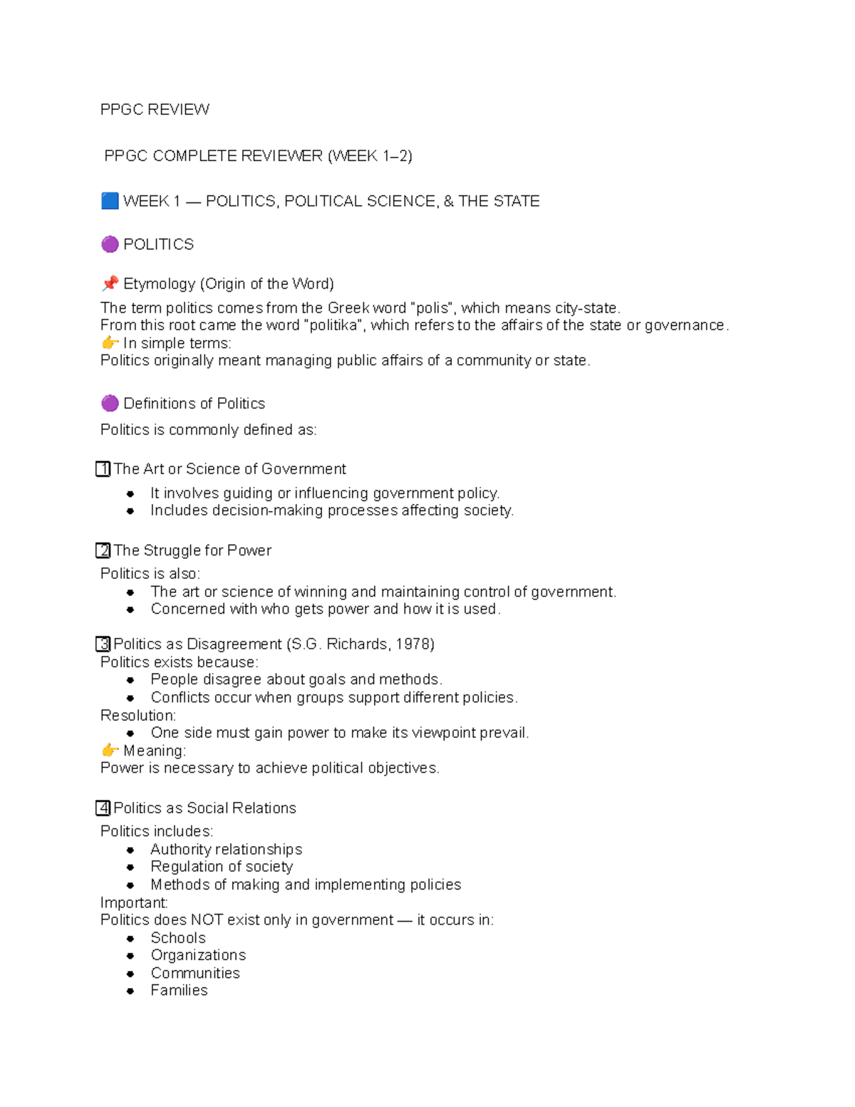 PPGC FULL Review: Prelim Notes on Politics & Political Science - Studocu