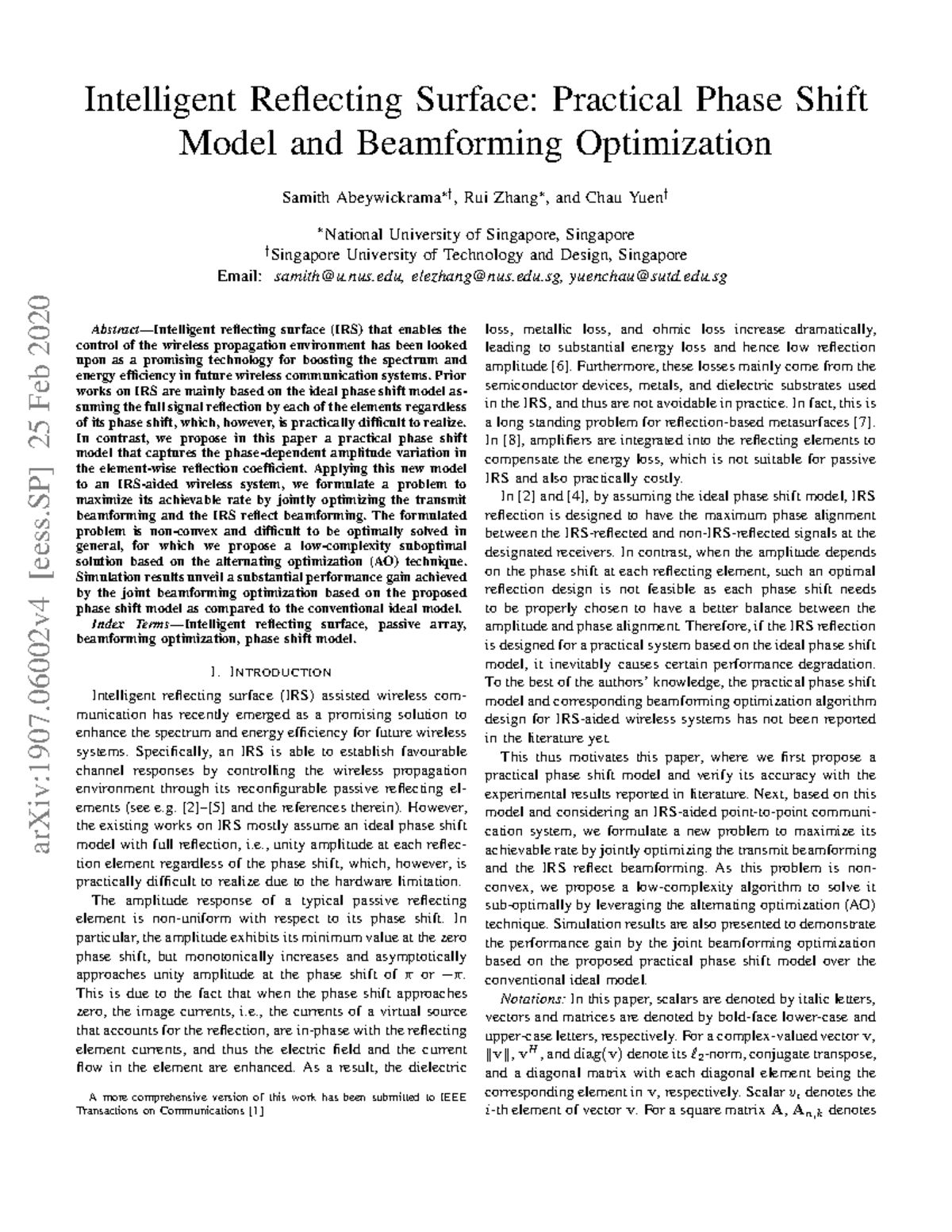 Practical Phase Shift Model & Beamforming Optimization for IRS (ENG 202 ...