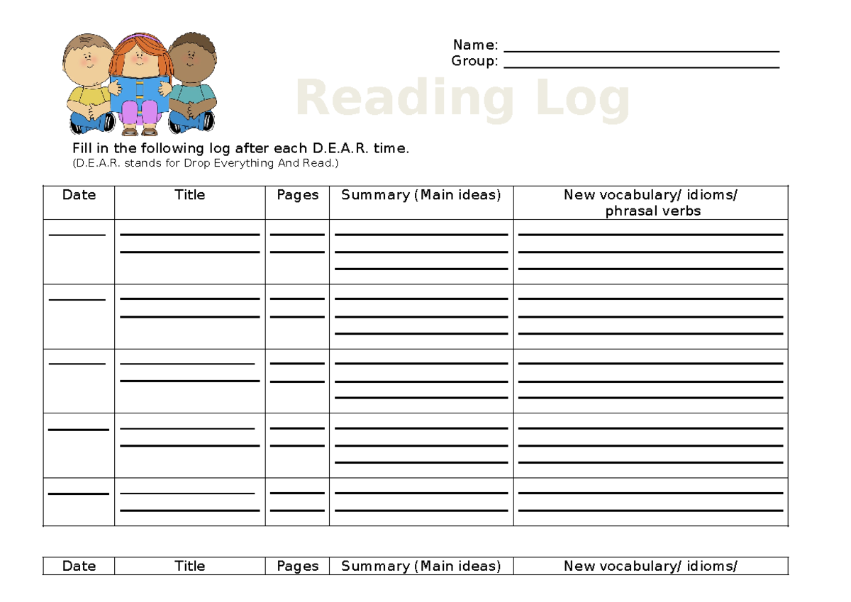 Reading log - DMS 232 - Name ...