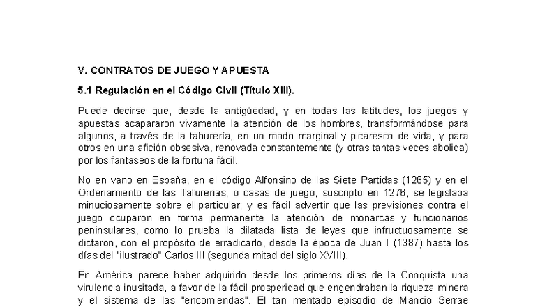 V. Contratos de Juego y Apuesta en el Código Civil Peruano - Studocu