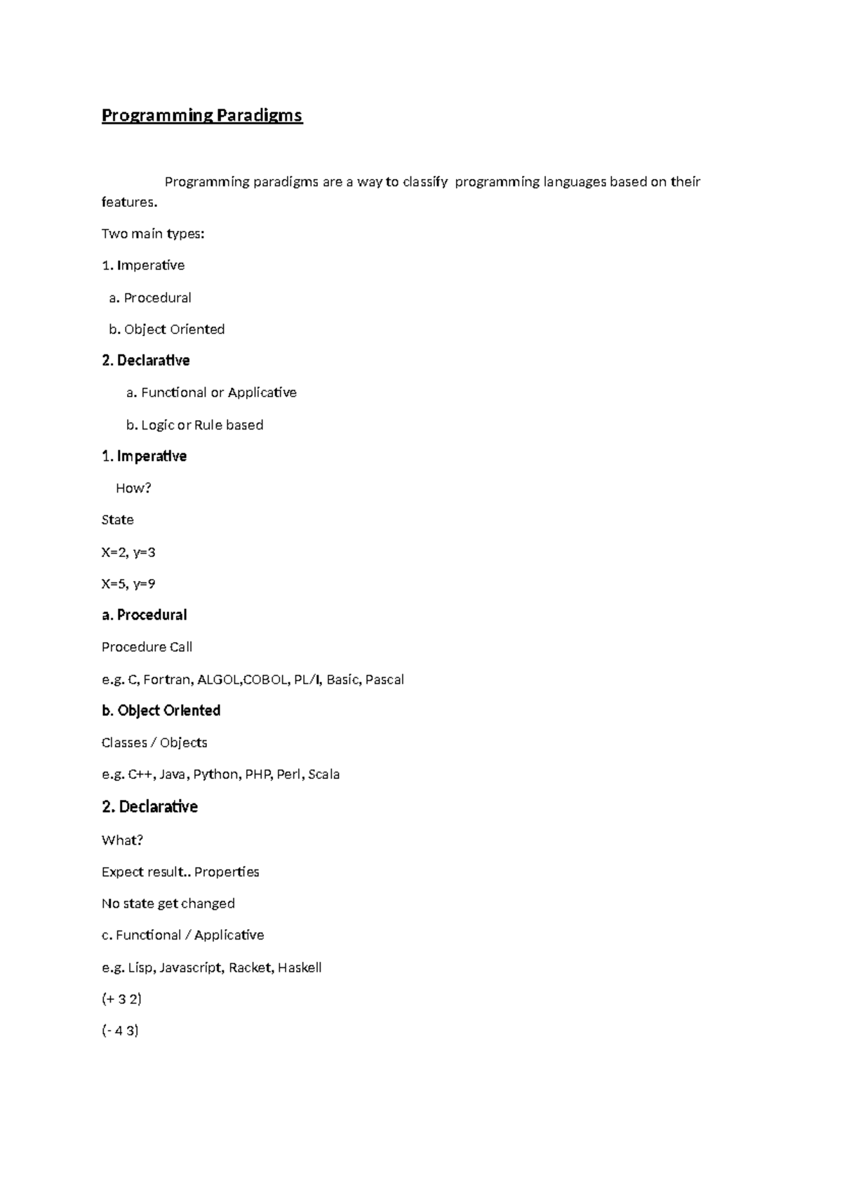 Programming Paradigms Overview - CST 424 Module 2 Notes - Studocu