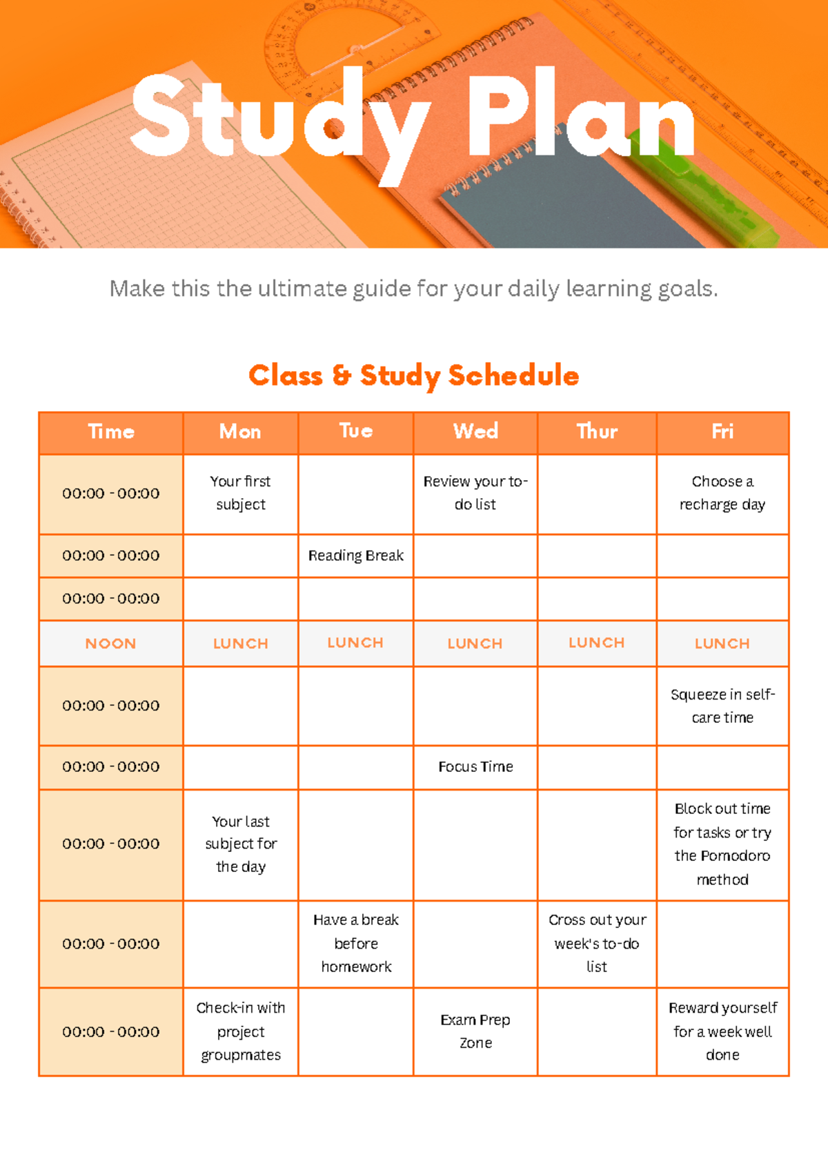 Study Plan Doc in Bright Orange White Vibrant Professional Style ...
