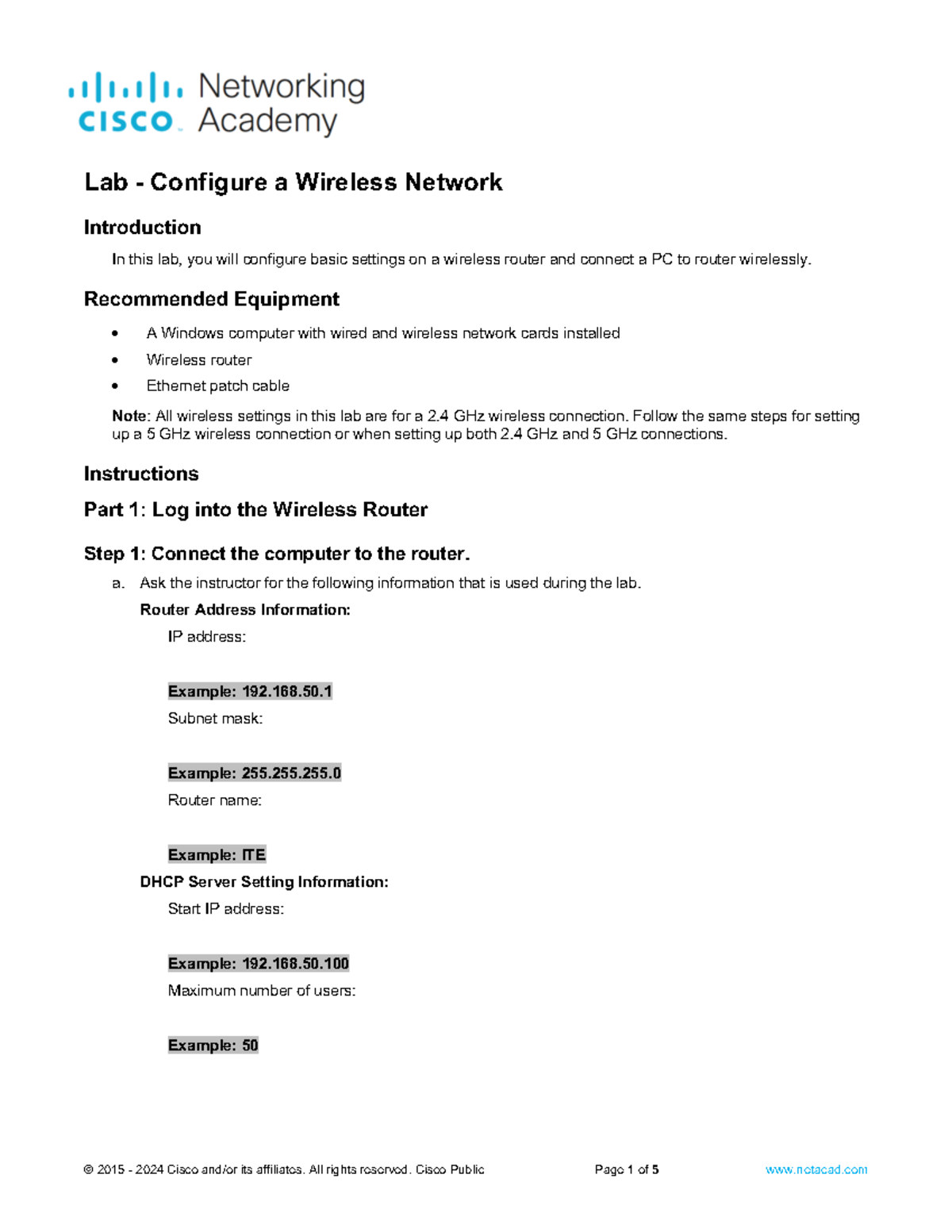 Lab 13.1.11: Configuring a Wireless Network - ILM Instructions and ...