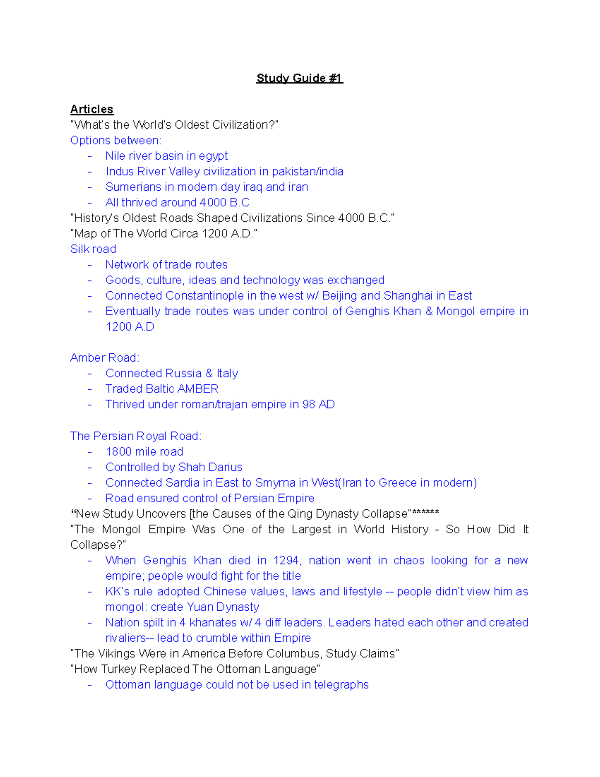 Study Guide for World History: Key Concepts & Civilizations (HIST 101 ...