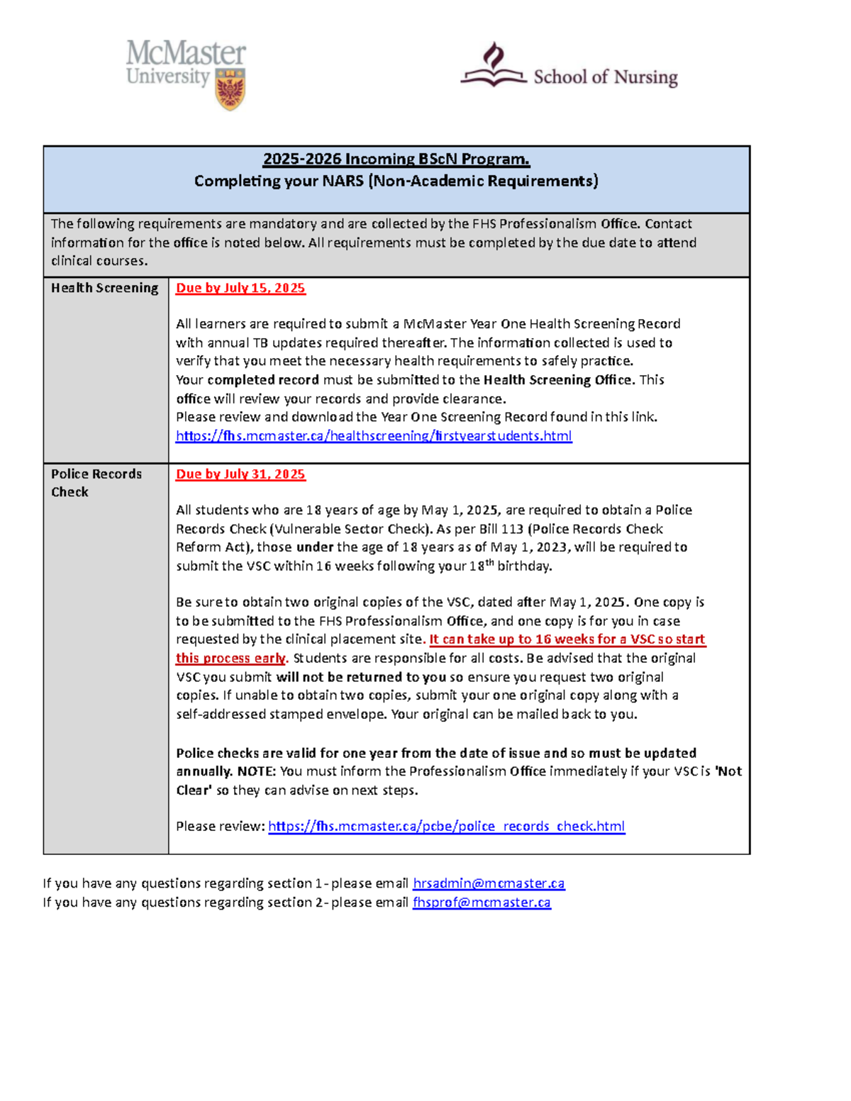 NARS Requirements for Incoming BScN Students (2025-2026) - Studocu