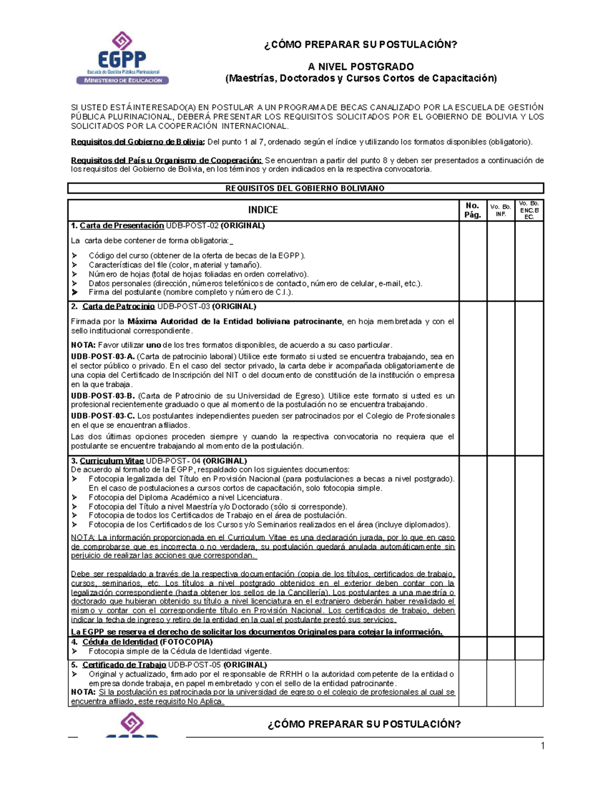 Requisitos y Formatos para Postulación a Becas de Postgrado (EGPP ...