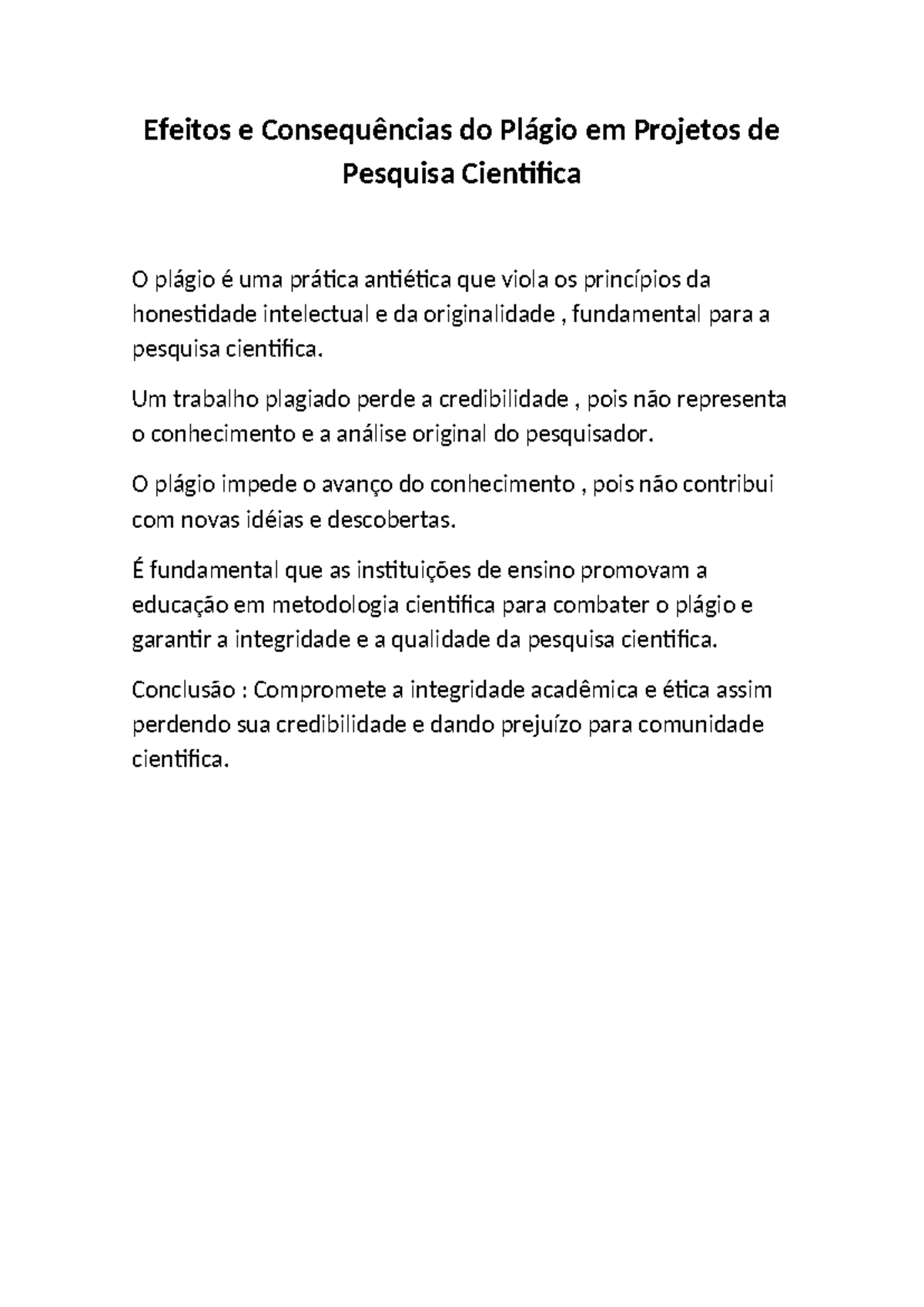 Efeitos do Plágio em Projetos de Pesquisa Científica: Análise Crítica ...