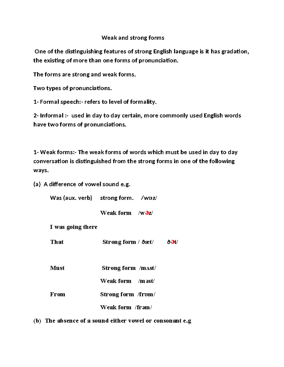 Weak and Strong Forms in English Pronunciation: A Study Guide - Studocu