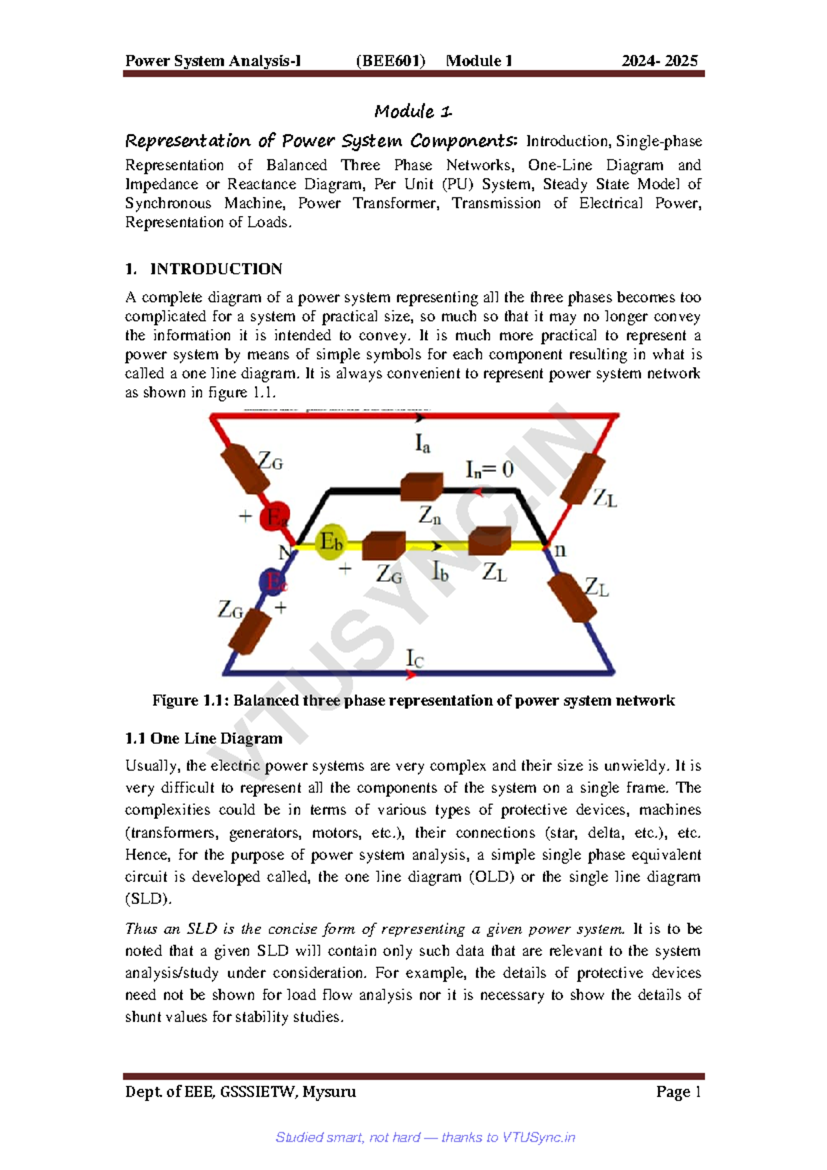 Power System (BEE601) Module 1: Representation of Components and ...
