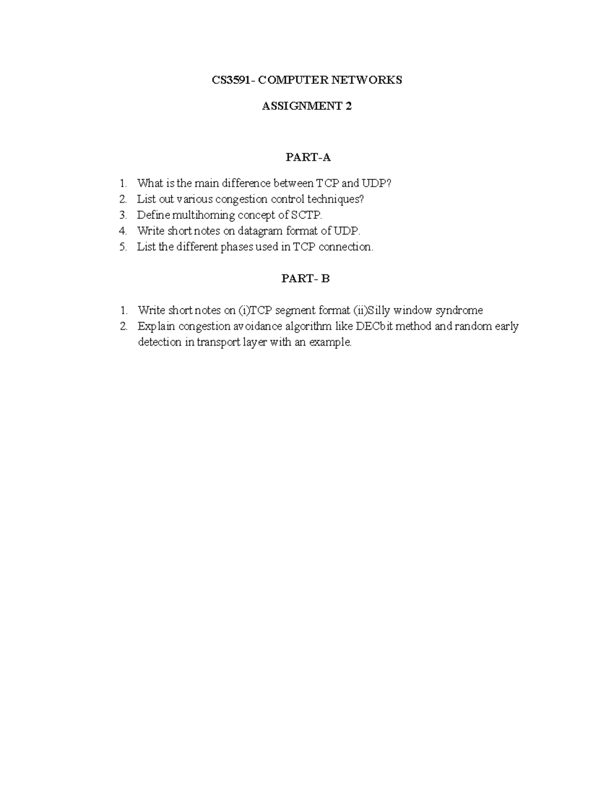 Computer networks assignment-2 - CS3591- COMPUTER NETWORKS ASSIGNMENT 2 ...