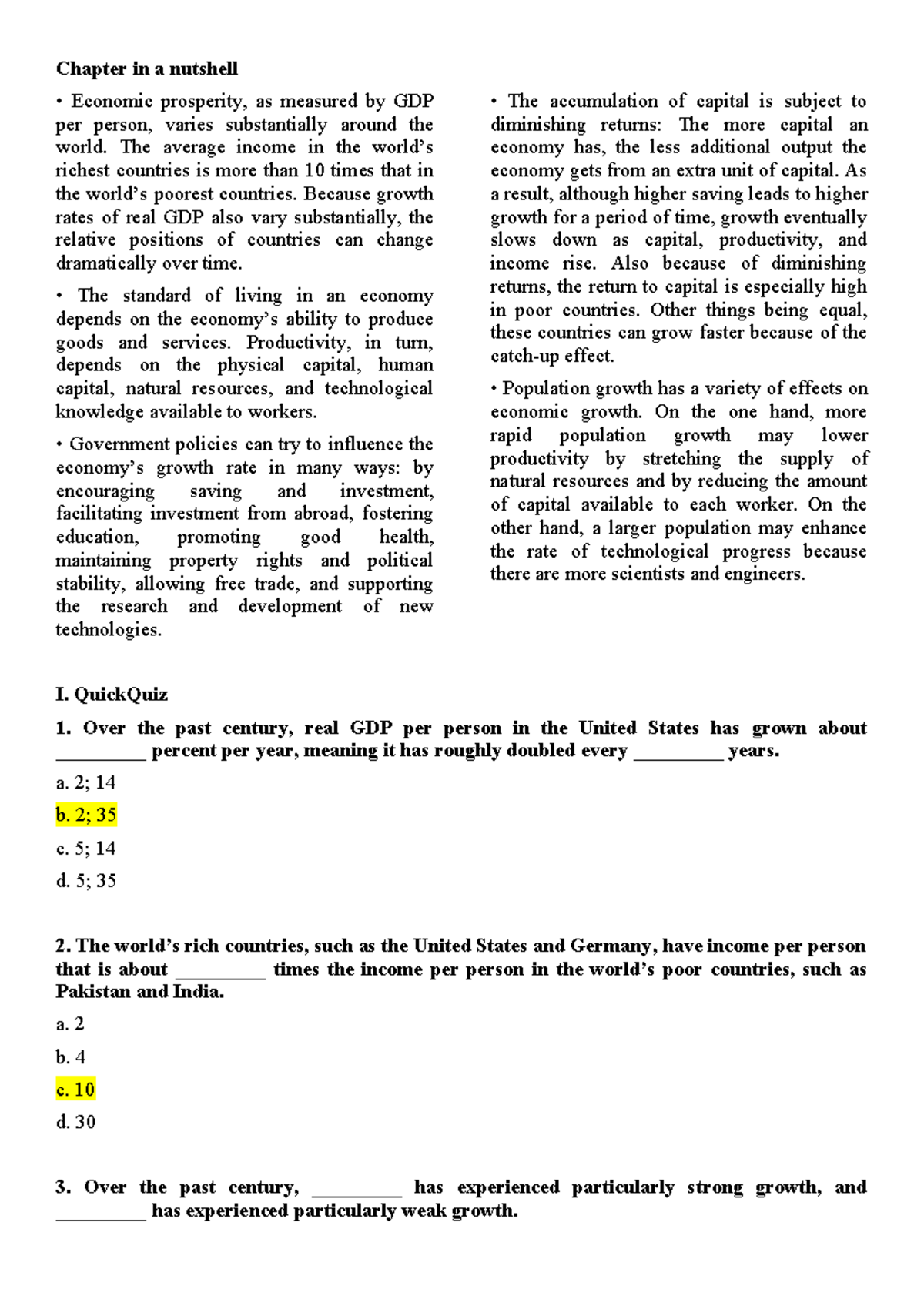 Chapter 25 Production and Growth - Chapter in a nutshell Economic ...