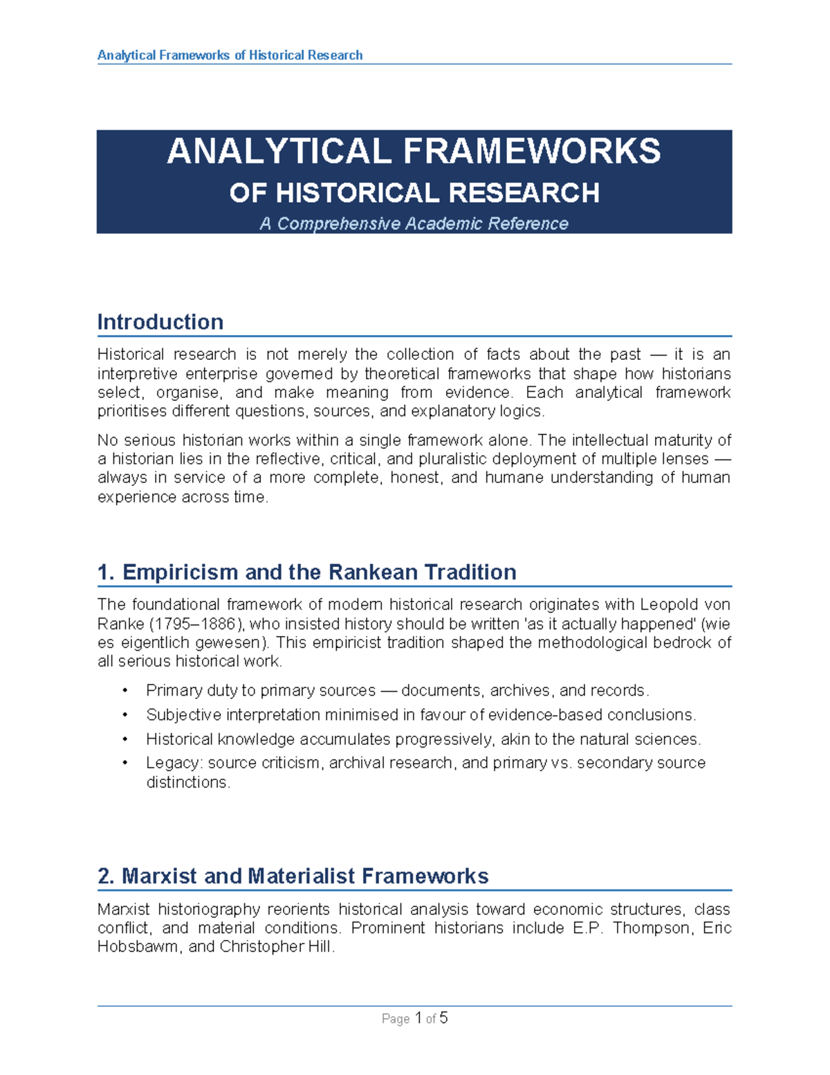 Analytical Frameworks in Historical Research: A Comprehensive Overview ...
