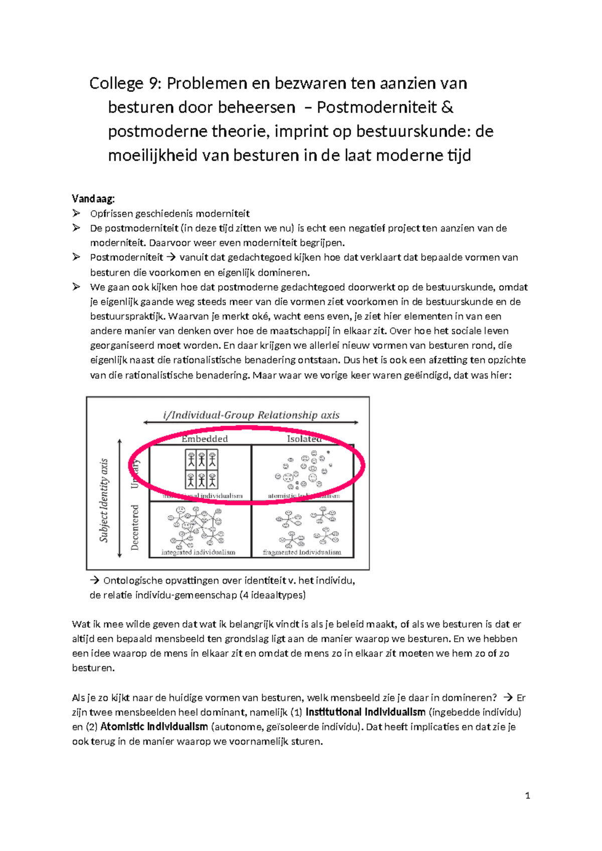 College 9: Postmoderniteit & Besturen - Problemen en Bezwaren - Studeersnel