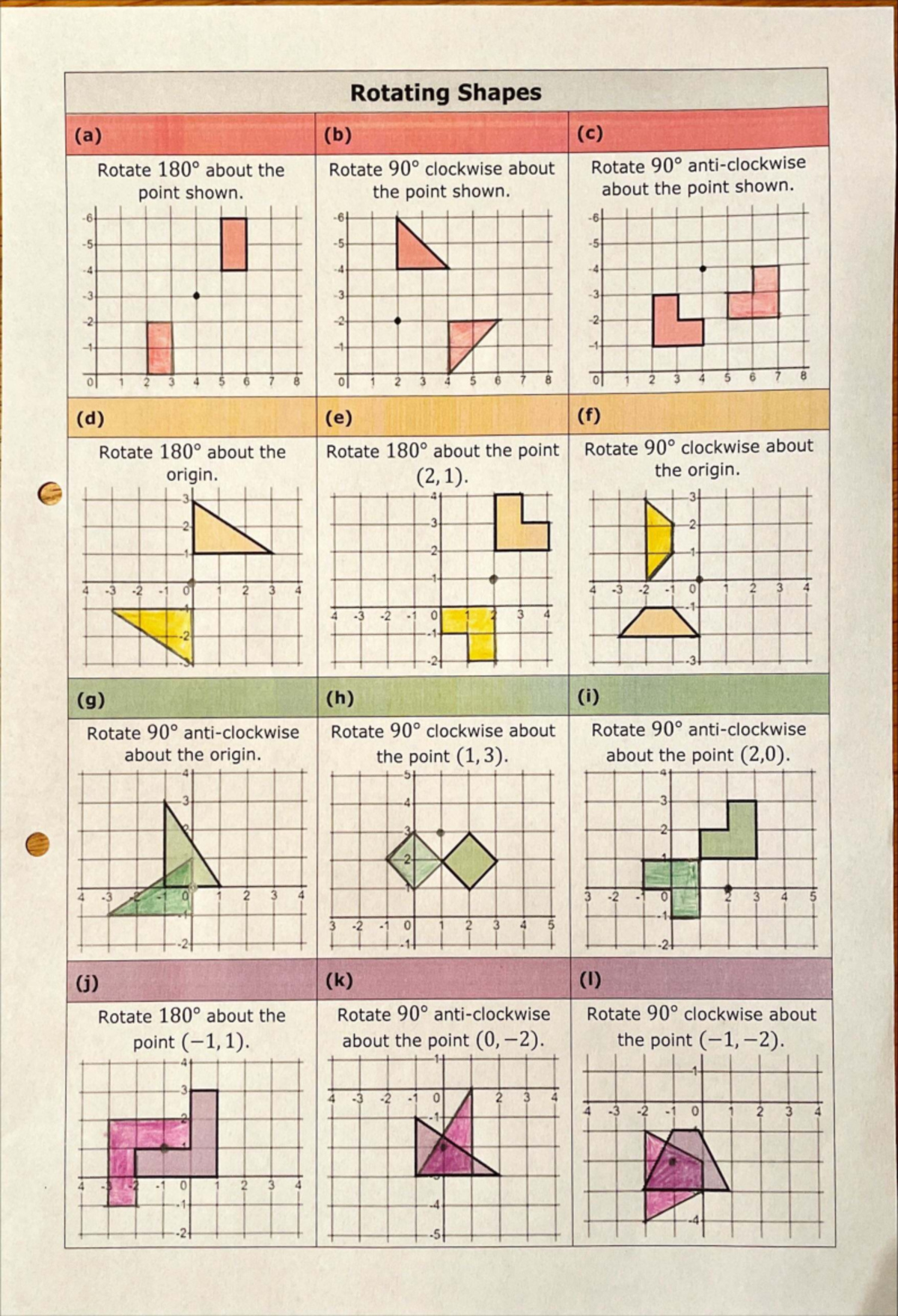 Rotations Practice Grid Answers for Geometry (MATH 101) - Studocu