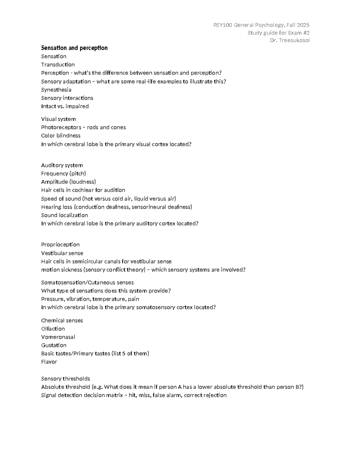 PSY100 General Psychology Exam #2 Study Guide - Fall 2025 - Studocu