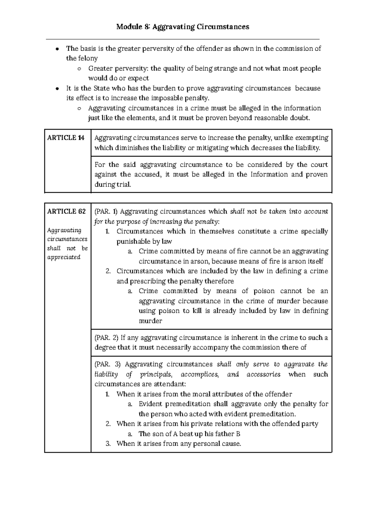 Module 8 Crim1 Finals - Criminal Law Notes on Aggravating Circumstances ...