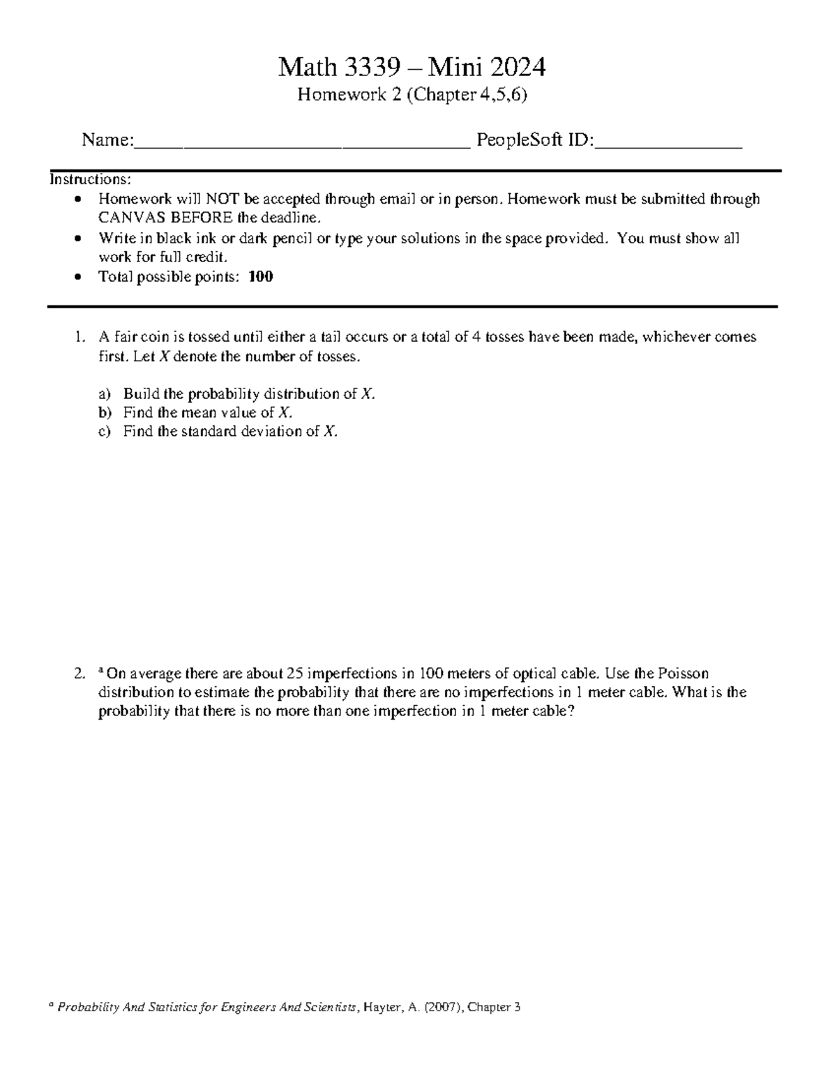 Hw2 mini2024 - Homework 2 - a Math 3339 – Mini 2024 Homework 2 (Chapter ...