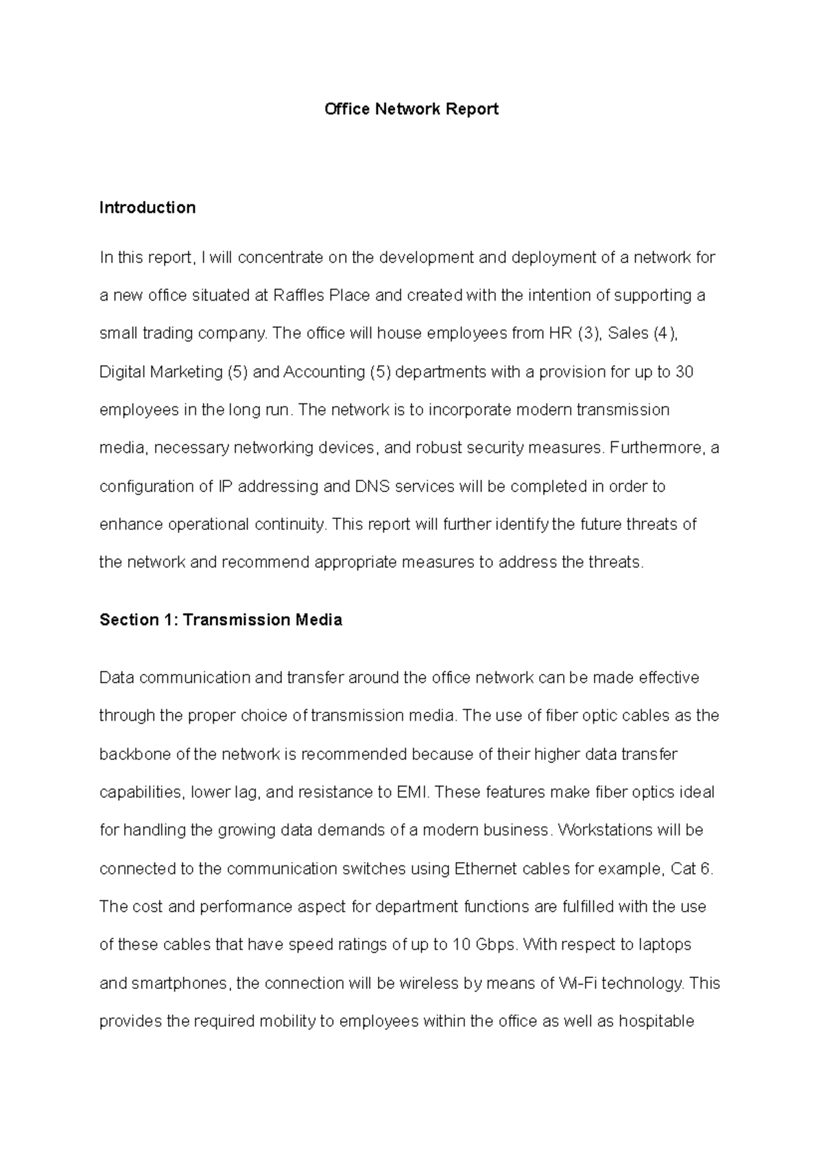 Office Network Design Report for New Trading Company Setup - Studocu