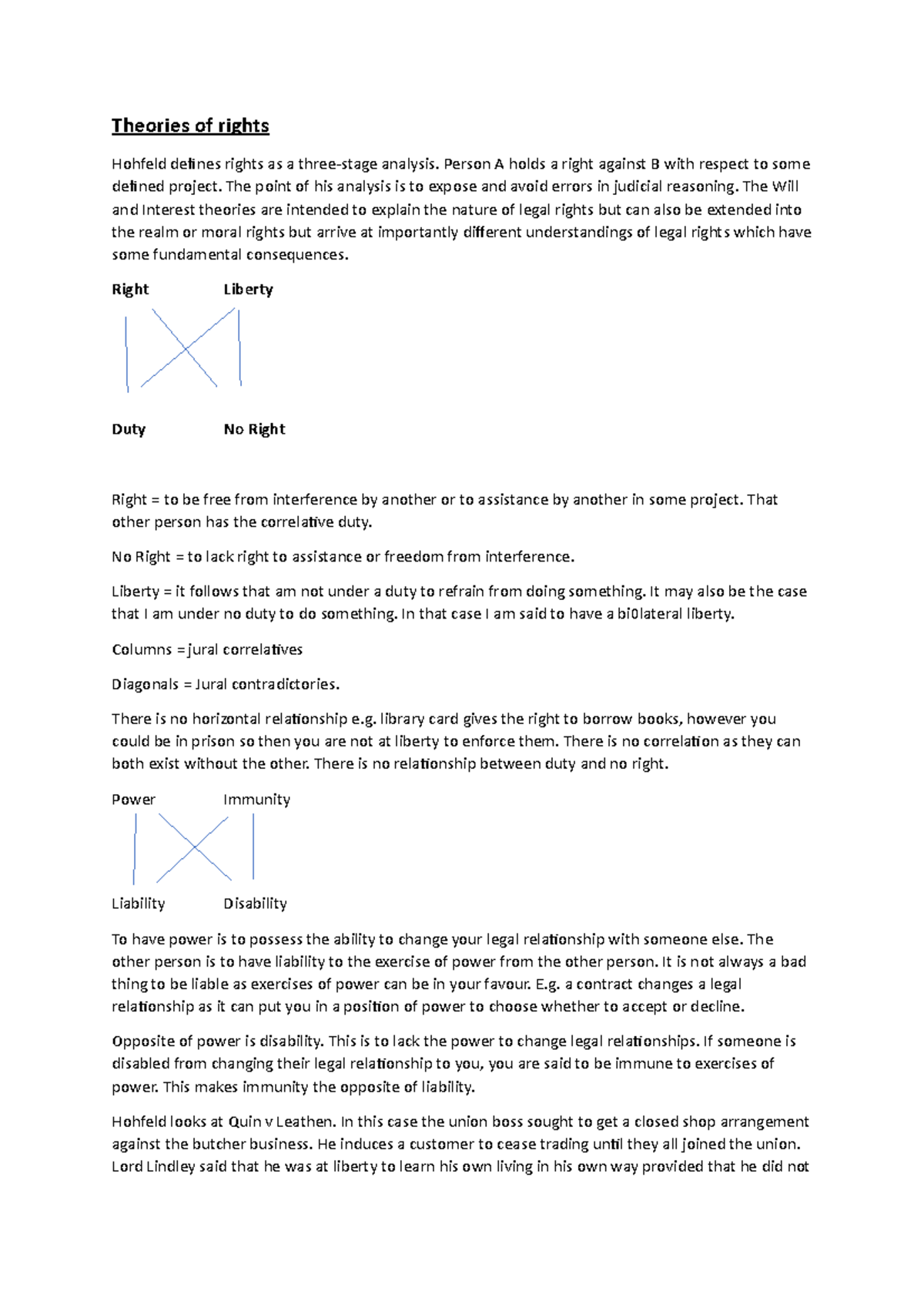 Theories of Rights - Theories of rights Hohfeld deines rights as a ...