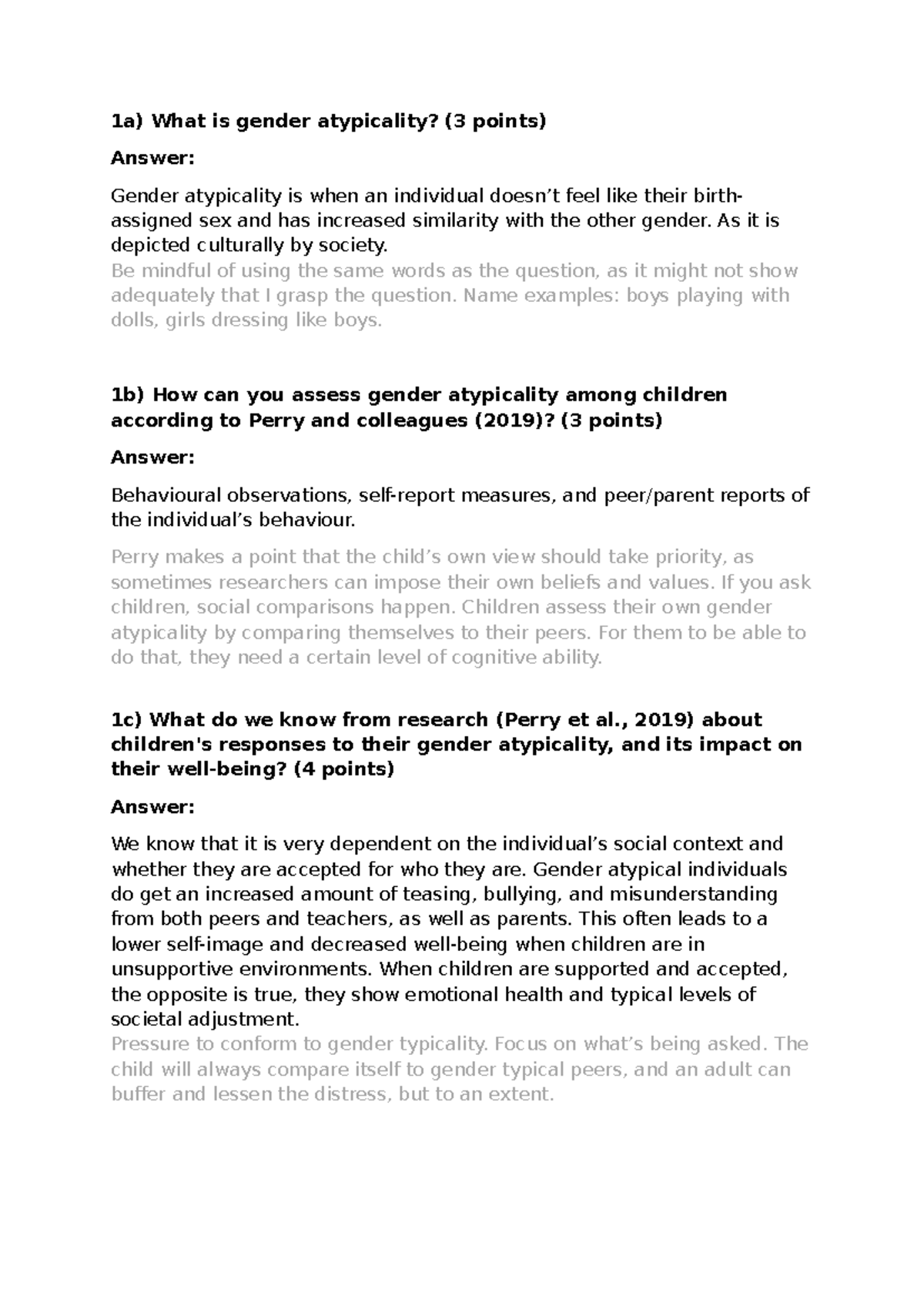 Mock Exam Questions on Gender Atypicality & Sexting Scripts (PSY 101 ...