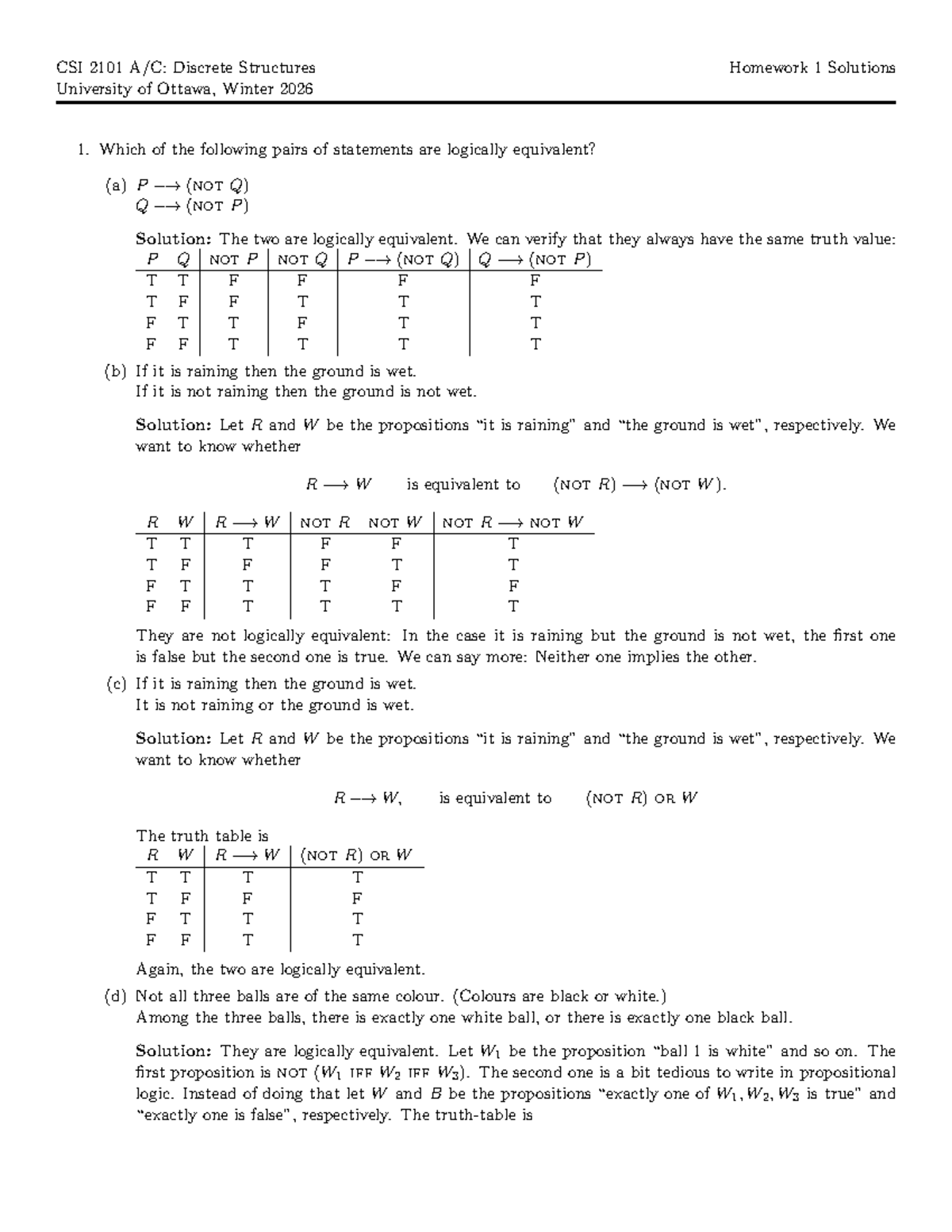 CSI 2101 Winter 2026 Discrete Structures Homework 1 Solutions - Studocu