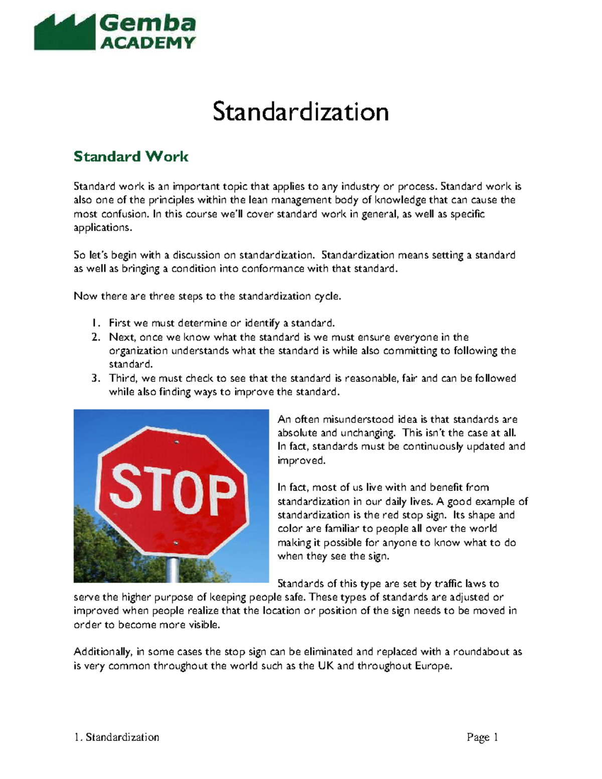 Standardization and Standard Work Principles - CVTC - Studocu