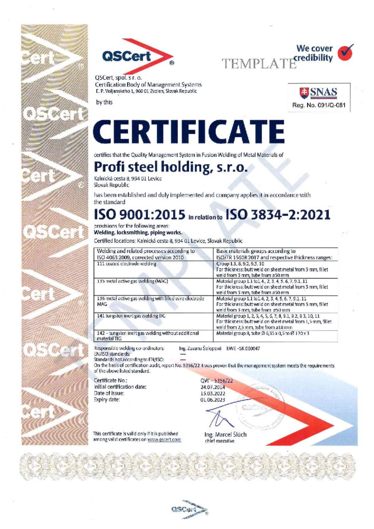 QSCert Certificate for Quality Management System in Welding - Studocu