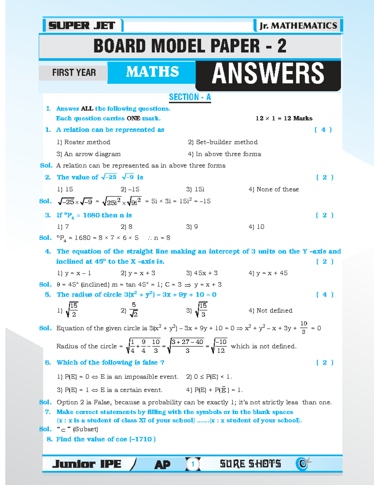 Jr. Mathematics Model Paper 2 Solutions - First Year - Studocu