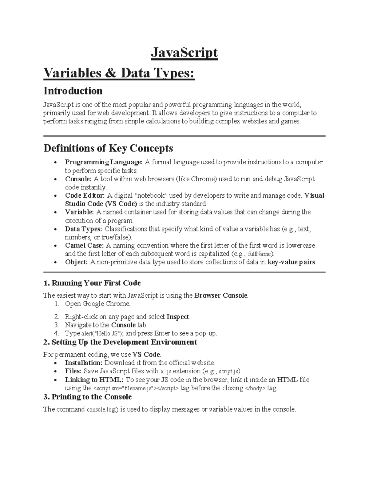 Unit 4 BCA 4th Sem: JavaScript Variables & Data Types Notes - Studocu