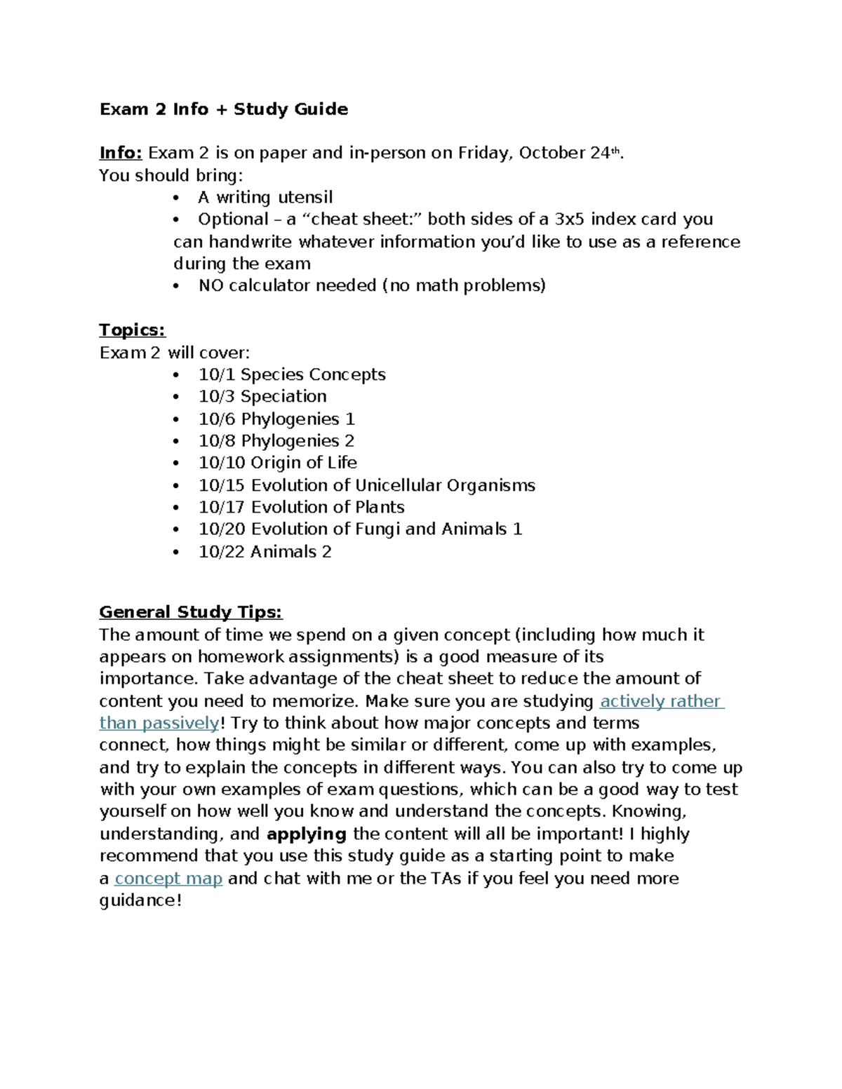 BIO 101: Exam 2 Study Guide - Key Topics & Tips for Success - Studocu